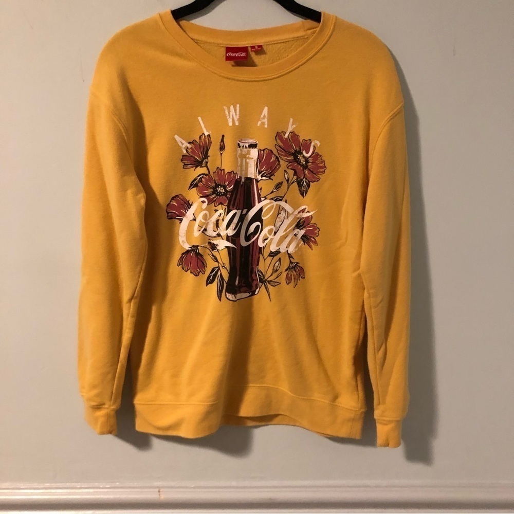 Vintage Coca-Cola Mustard Yellow & Floral “Always Coca-Cola” Sweater Size Small